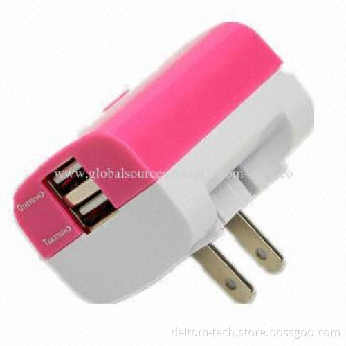 Dual-USB Mobile Phone Charger for iPad, Tablet PCs, 100-240V AC, 50-60Hz Input Voltage